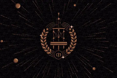 Das **Fusion Festival Logo** mit einem stilisierten Netzwerk im Lorbeerkranz, umgeben von Sternen und Strahlen.