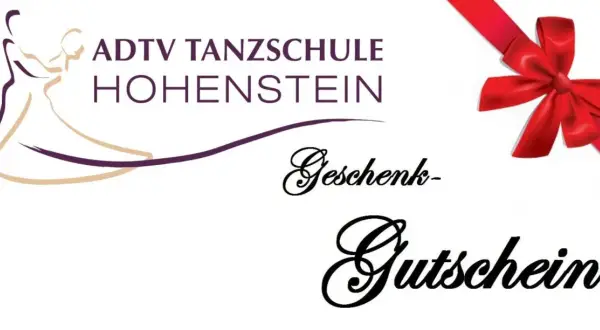 Tanzschule Hohenstein: Ein Geschenkgutschein, verpackt mit einer roten Schleife, wartet darauf, Freude zu schenken.