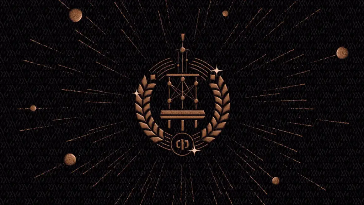 Das **Fusion Festival Logo** mit einem stilisierten Netzwerk im Lorbeerkranz, umgeben von Sternen und Strahlen.